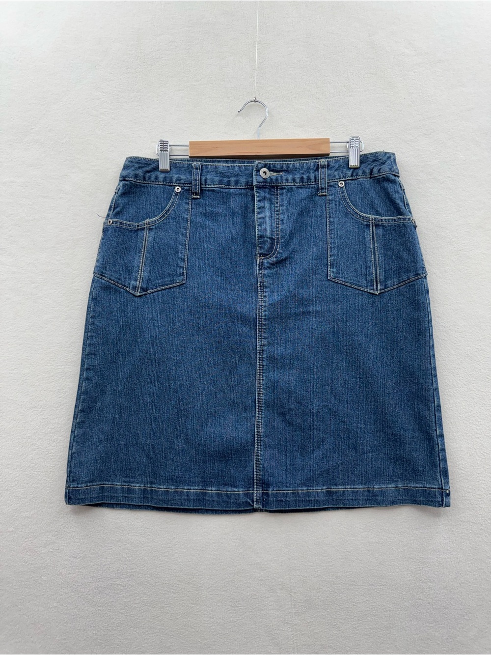 Christopher & Banks Women’s 14P Petite Denim Skirt Button Front Pockets